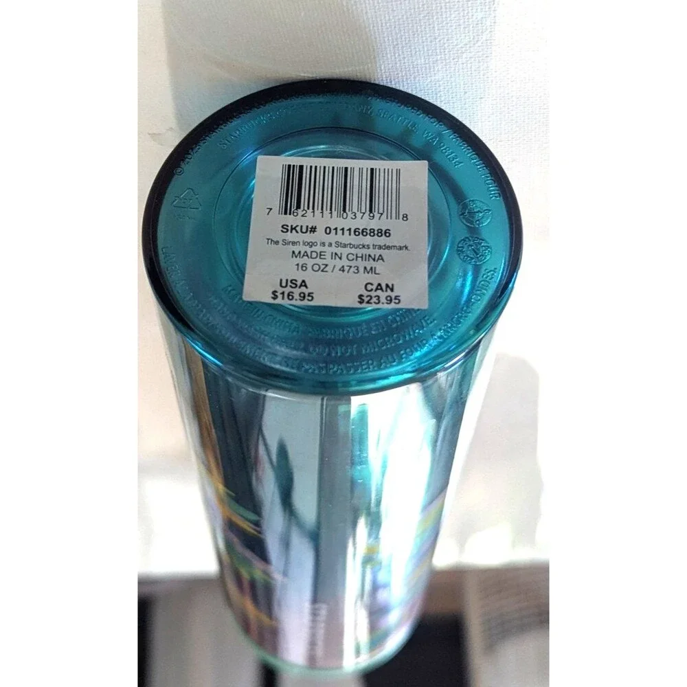 Starbucks Spring Soft Touch Iridescent Teal Floral 16oz Twist Tumbler NWT